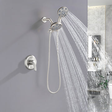 2-In-1 Rain Shower Heads System Single-Handle 6 Modes Shower Trim Kit with Dual Shower Head 4.7 Inch in Matte Black, Brushed Nickel, Brushed Gold